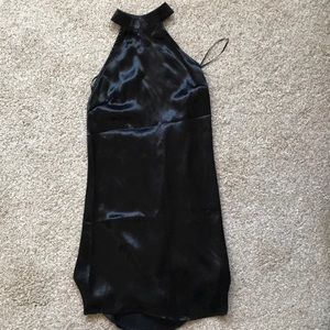 Satin high neck black dress